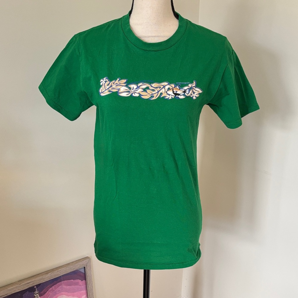 Green Tee-Shirt with Hawaii Leaf Design Size S